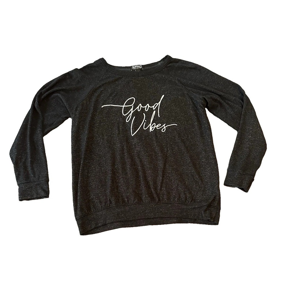 Buffalo David Bitton Sweater Shirt Womens M Good Vibes Viscose Blend Black Soft